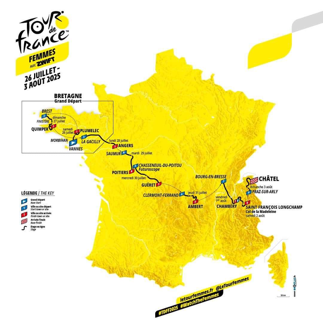 Carte du parcours TDF féminin 2025