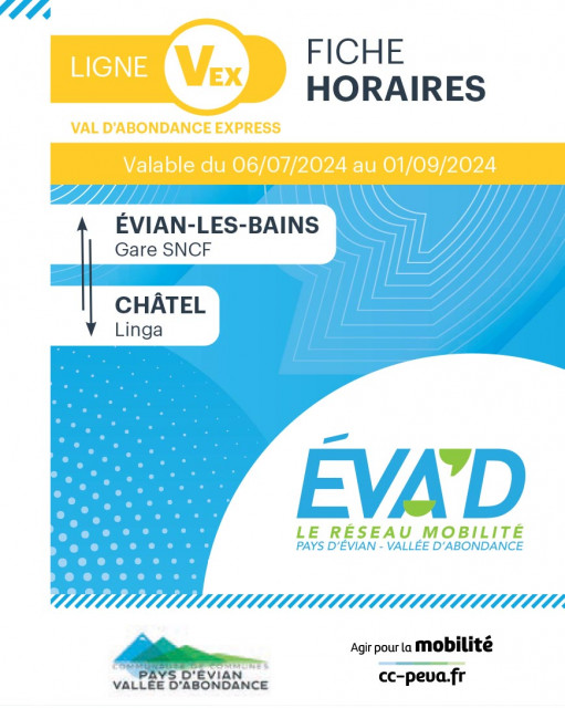Timetable for bus line VEX - Châtel / Evian summer 2024