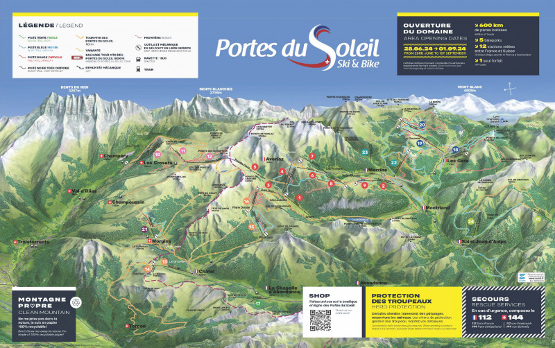 Map of the trails MTB Cycling Chatel summer resort French Alps